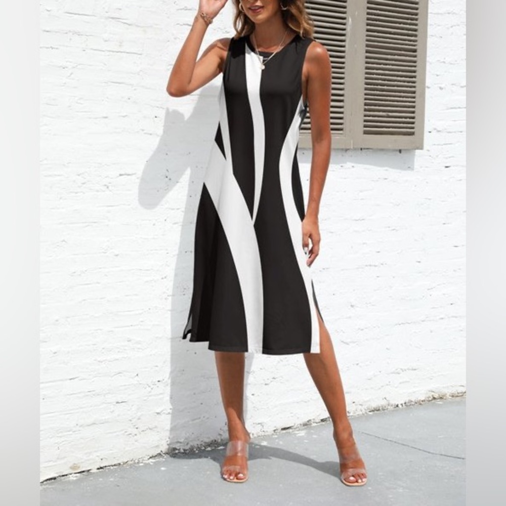 Pink Daisy - Black & White Abstract Sleeveless Dress - size 2X - new
